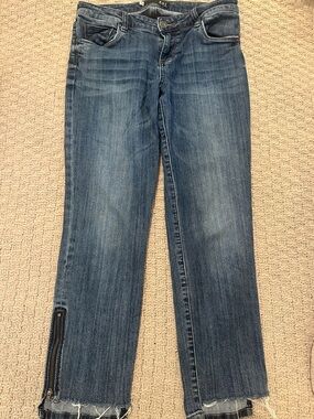 Kut from the Kloth Washed Blue Straight-Leg Jeans with Ankle Zip